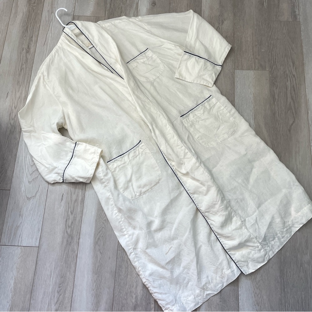 120% Lino Robe linen long duster womens Cream (large) lagenlook minimalist art